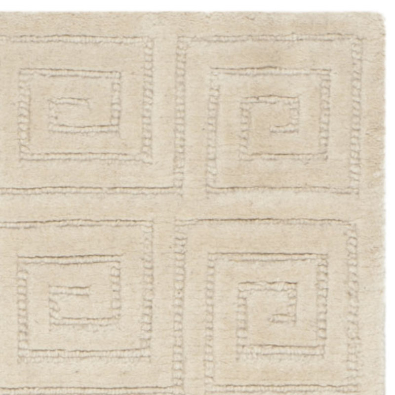 Greek Key Handwoven Wool Creme Area Rug, Runner 2'6" x 10'