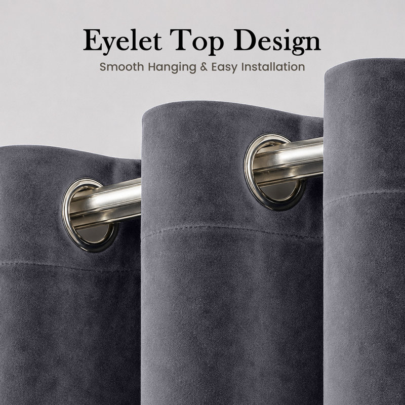 Crushed Velvet Eyelet Window Curtains, Grey, 228cm Width x 228cm Drop