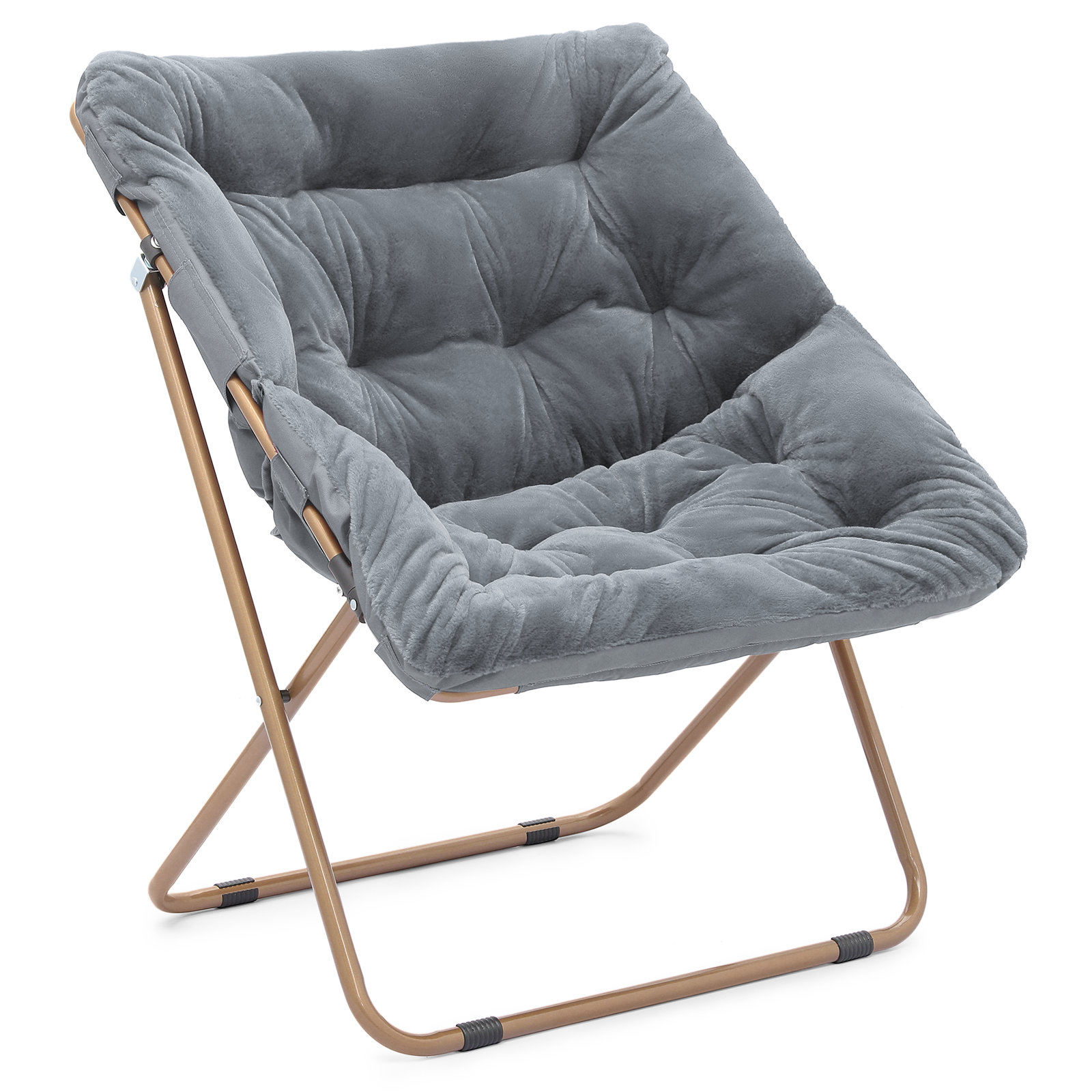 Etonya Folding Square Saucer Lazy Accent Chair with Golden Metal Frame