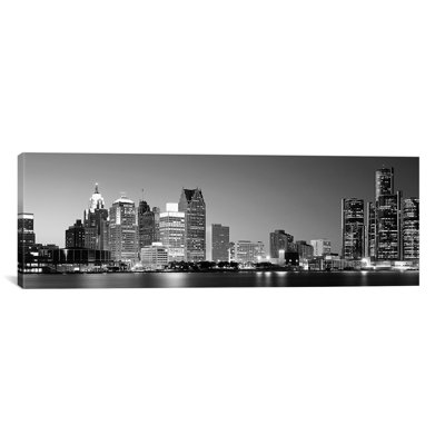 " City at the waterfront, Lake Erie, Detroit, Wayne County, Michigan, USA " Black and White Photography Print