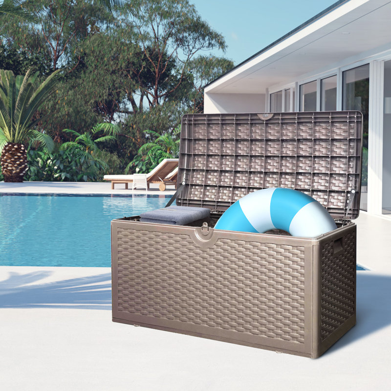Boîte de terrasse verrouillable en résine imperméable 80 gallons Decksplore, Brun