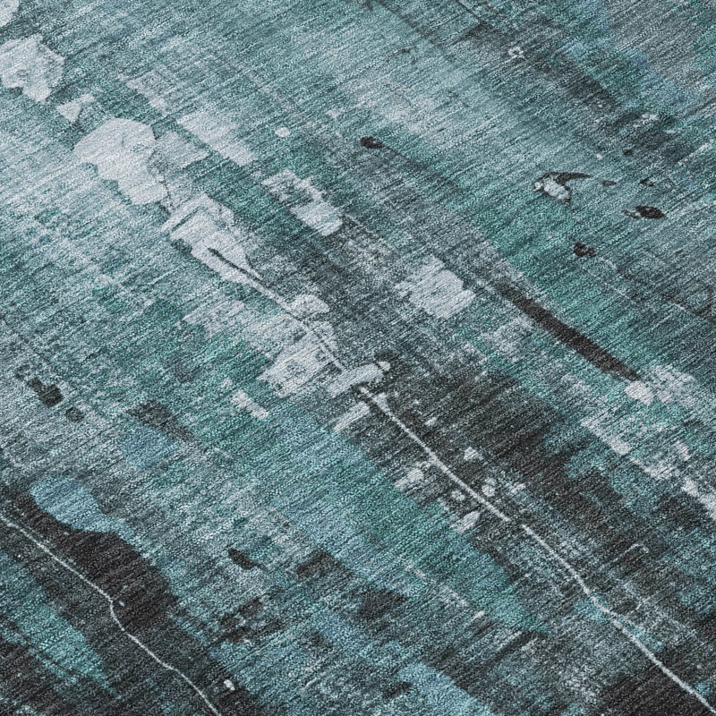 Caelion Teal Washable Indoor-Outdoor Rug - LOOMLAN, 10' x 14'