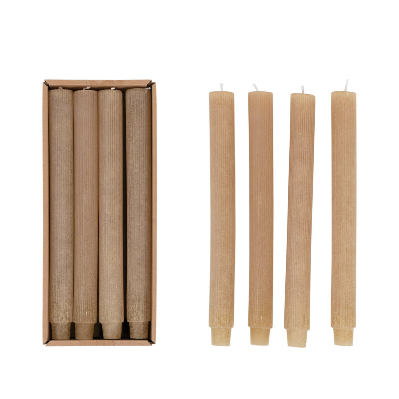 Caridad Pleated Taper Candles Unscented in Box, Set of 12, Linen