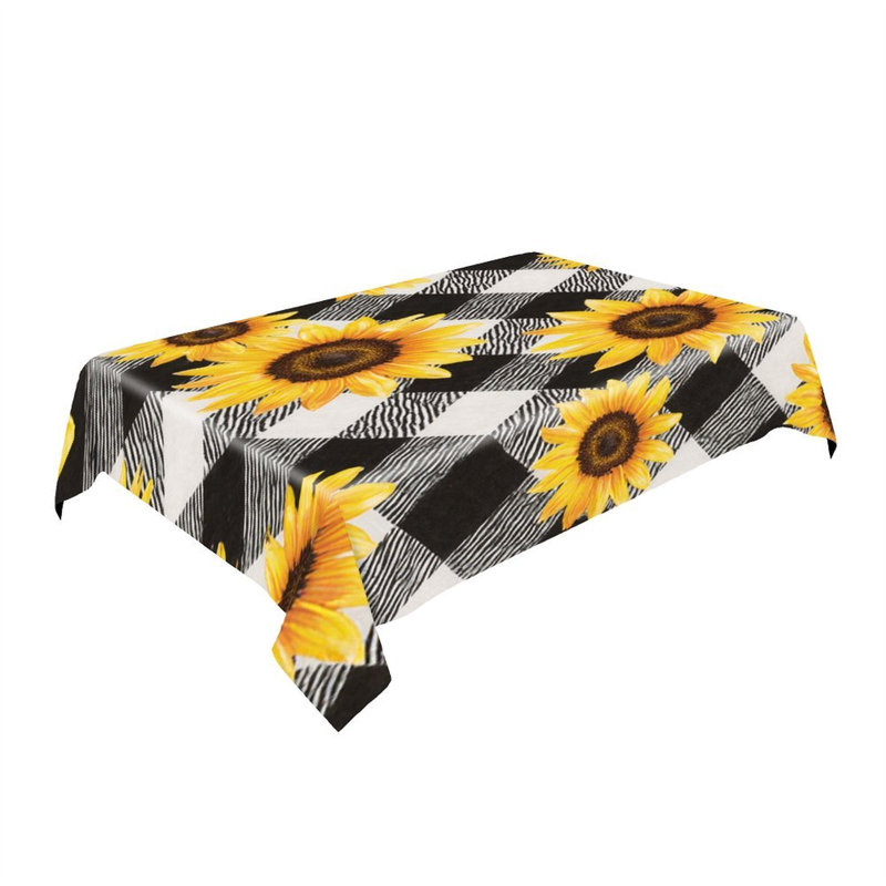 Sunflower Checkered Pattern Tablecloth, 60 x 86，Rectangle for Indoor and Outdoor