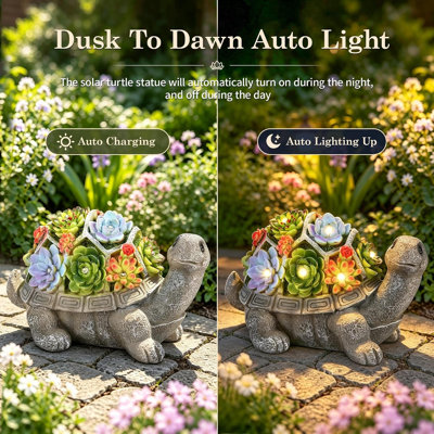 Statue de tortue de jardin solaire, 7 lumières DEL, figurine de tortue en résine imperméable, décoration de jardin à énergie solaire pour la pelouse, le patio et la cour