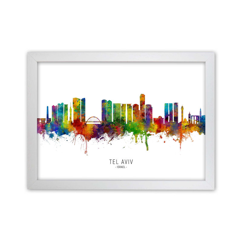 Tel Aviv Israel Skyline by Michael Tompsett - Print, White Framed, 64cm H x 88cm W x 3cm D