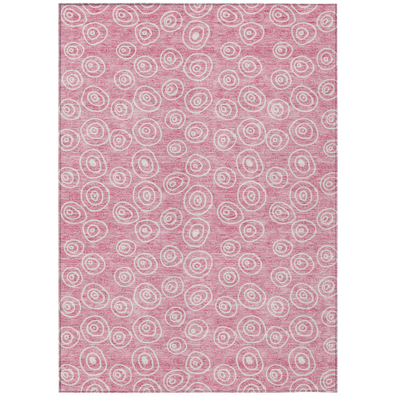 Tapis extérieur lavable à motif géométrique rose et ivoire 10 pi x 14 pi
