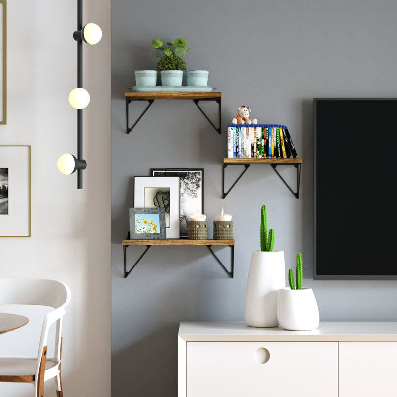 Blossom 3 Piece Wood Floating Shelf, Carbonized Black/Brown