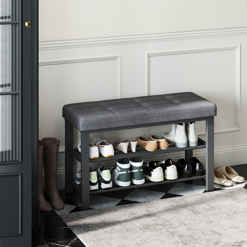 Amsterdam 8 Pair Shoe Storage Bench, Dark Gray/Ink Black