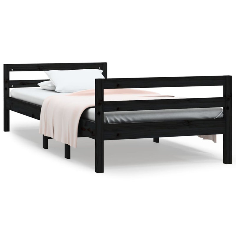 Leyte Solid Wood Bed, Black, European Single (90 x 200 cm)