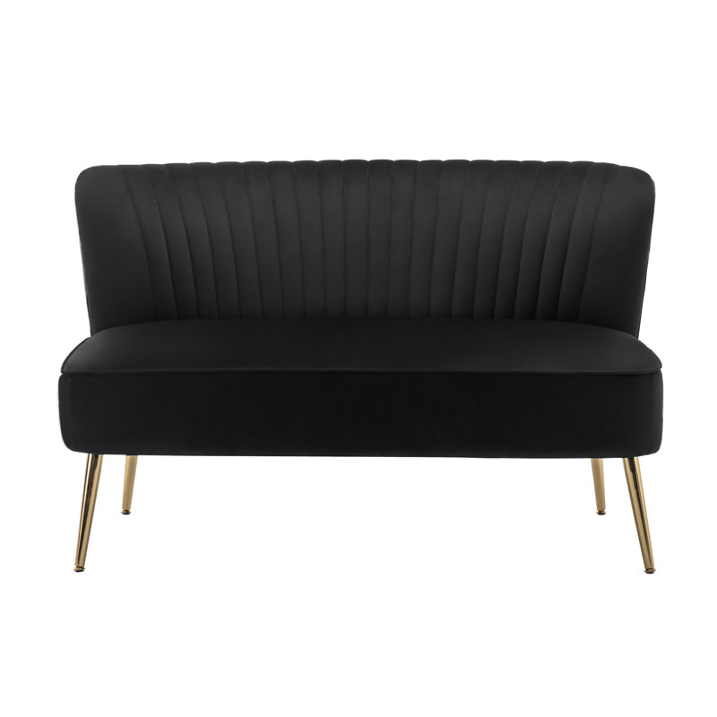 Delmon Velvet Loveseat with Gold Chrome Legs, Black Velvet