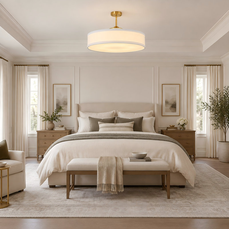 Plafonnier semi-encastré cylindrique en tissu 6 lumières Aurelia
