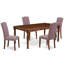 Ensemble de table de salle à manger 9 pièces comprenant une table de salle à manger rectangulaire avec des feuilles de papillons et 8 chaises de salle à manger Parson en lin Dahlia, acajou-759407092-681217973-681217972