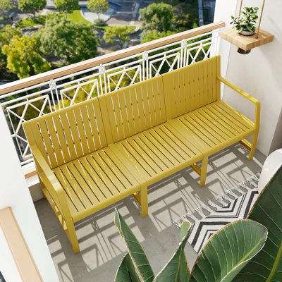 Mobilier d'intérieur / extérieur à 3 places, jaune, PP, imperméable, résistant aux intempéries, assemblage rapide et sans tracas, léger, supporte plus de 260 lb par siège, sans taches, crée une cour arrière, profil mince pour