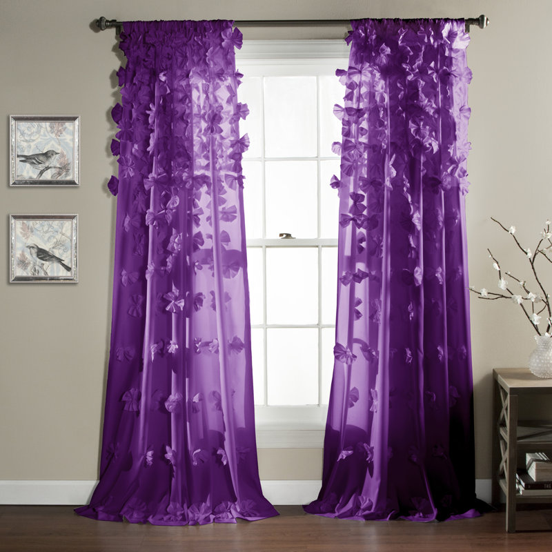 Blush Polyester Sheer Curtain Panel with Handmade Bows