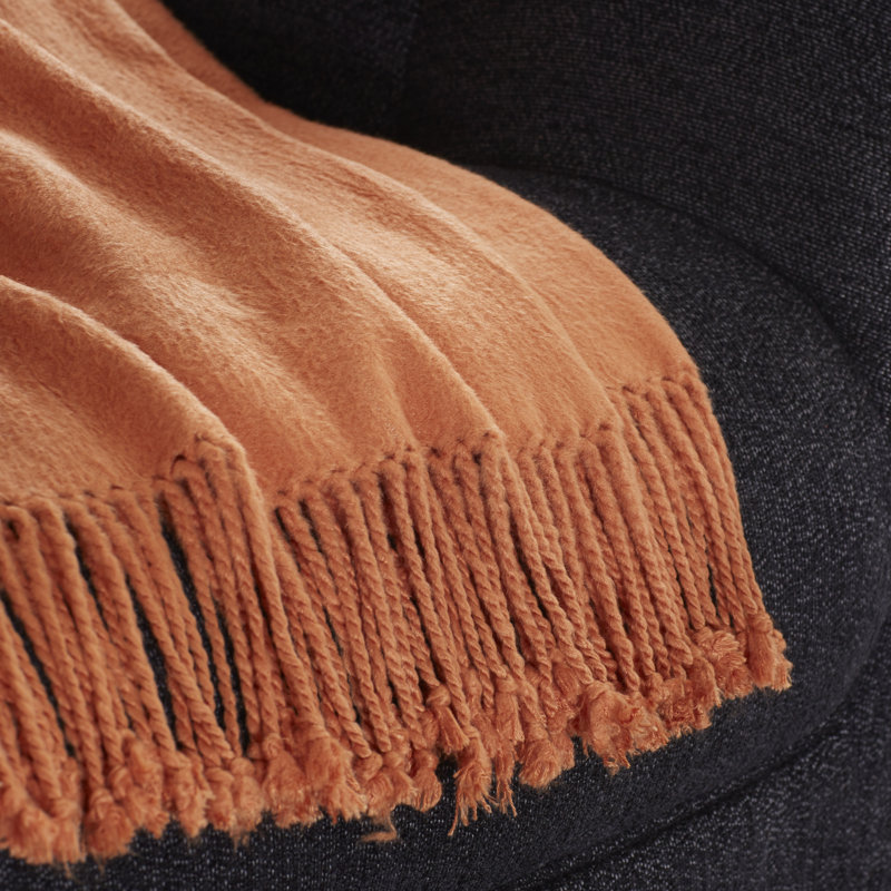 Tian Tian Hand Woven Throw Blanket, Bright Orange