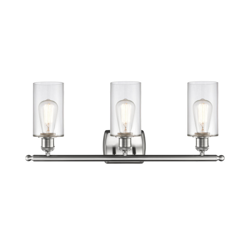 Éclairage de salle de bain à intensité variable à 3 lumières Mallette, Transparent, Nickel satiné brossé
