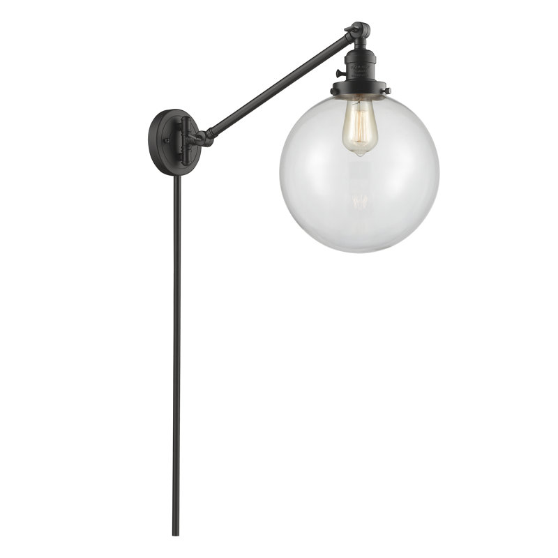 Bras articulé à 1 lumière à intensité variable Antsje, Ampoule incandescente rétro de 60 watts, Transparent, Bronze huilé