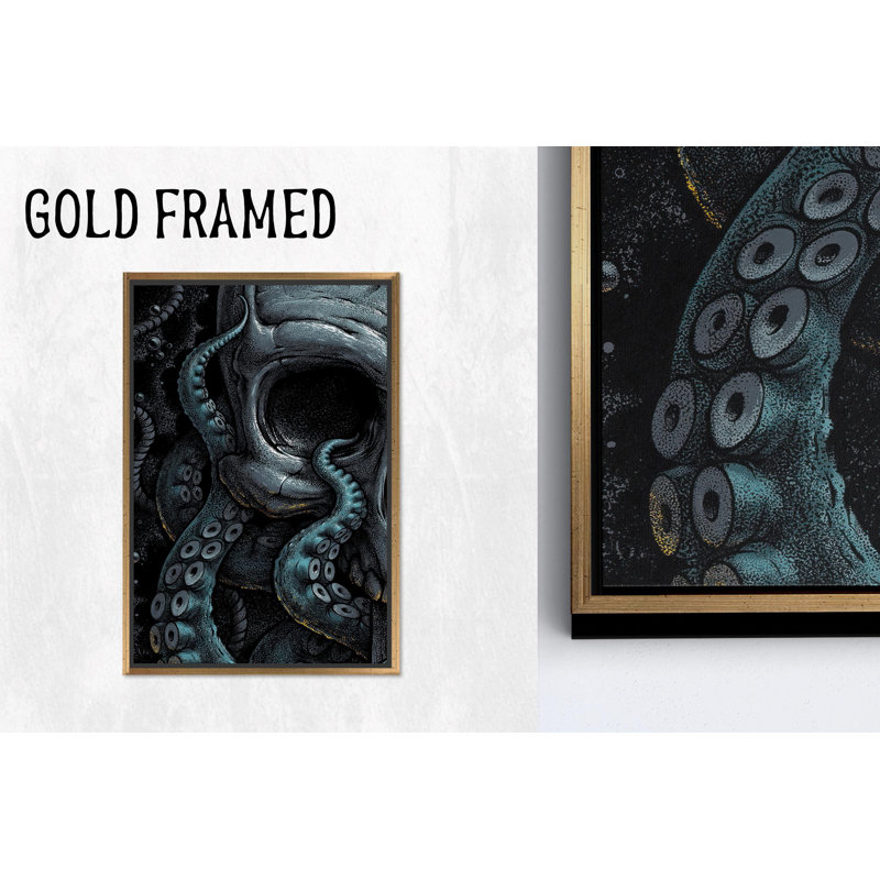 Modern Horror Art: Octopus Skull Printed Canvas - Elegant Home Decor, 1P GoldFramedCanves, H: 47,3 po x l: 35,5 po