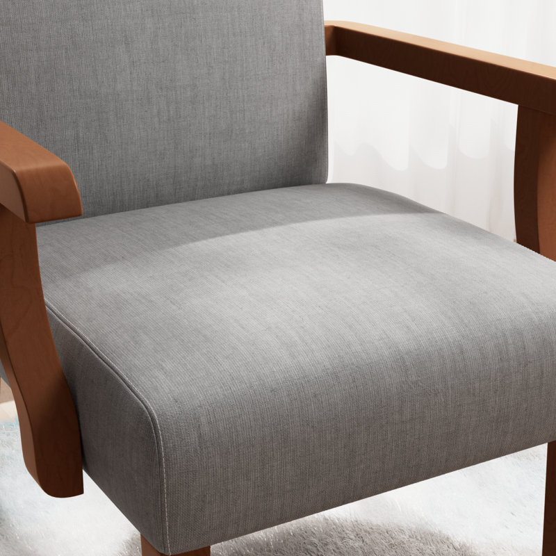 Fabric Accent Arm Chair Set of 2 with Round Wood Table, Light Grey Fabric