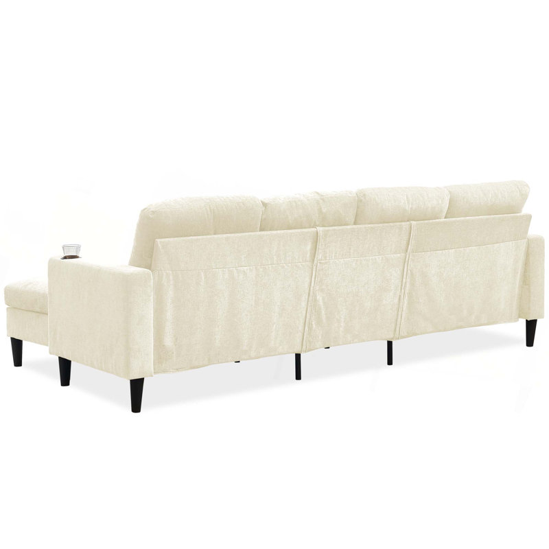 Canapé modulaire confortable 4 places, Chenille blanc cassé