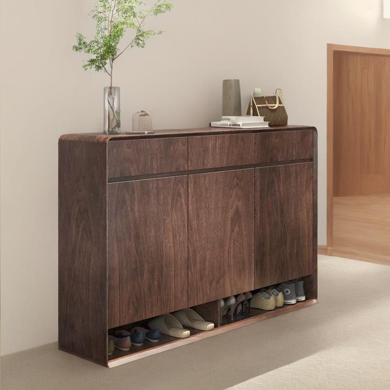 Solid Wood Shoe Cabinet One Household 20 Pair Shoe Storage Cabinet, Dark Brown