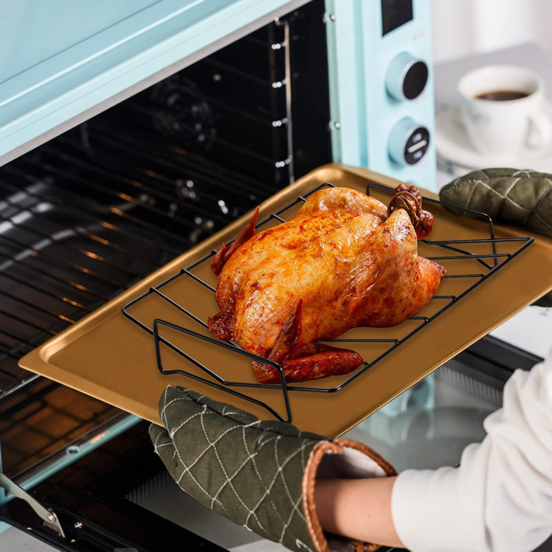 Grilles à nervures pour griller et fumer, grille à rôtir de dinde, peut être utilisée des deux côtés 12 po x 10 po noir