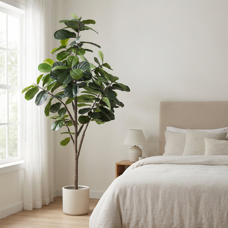 Figuier de 7 pi en figuier en pot, plante artificielle réaliste pour la maison et le bureau, 84 po x 50 po