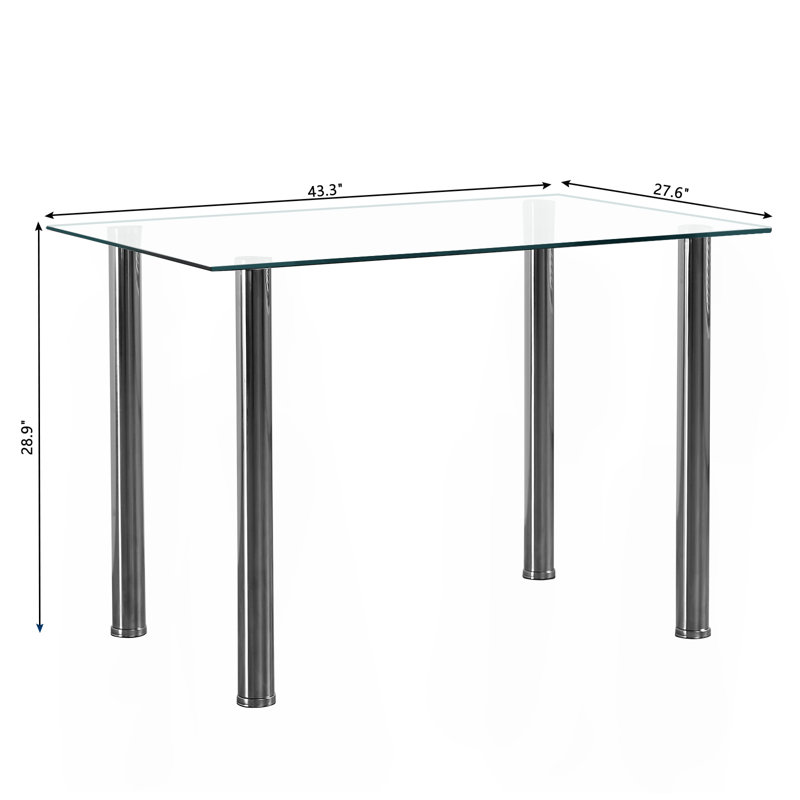 Table de salle à manger moderne 47 "en verre pour 47 personnes, table de cuisine avec pieds en métal argenté pour petits espaces
