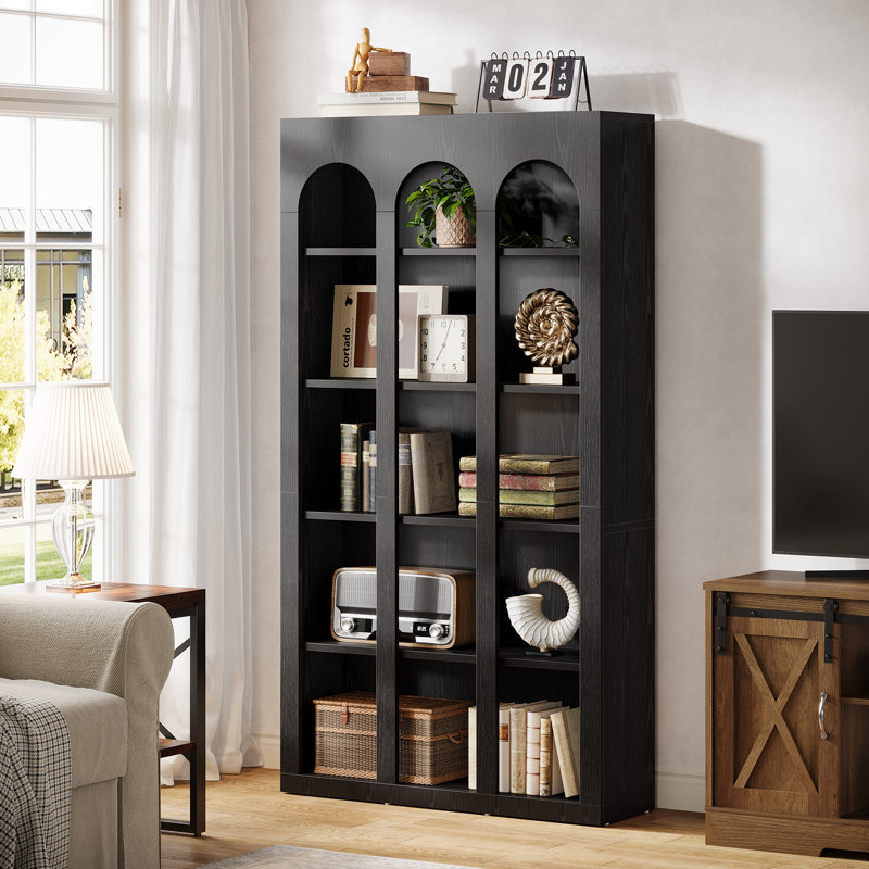 Ensemble de 2 - Bibliothèque de bureau à la maison moderne en bois à 5 niveaux 70,87 pouces, Noir, noir, noir, noir