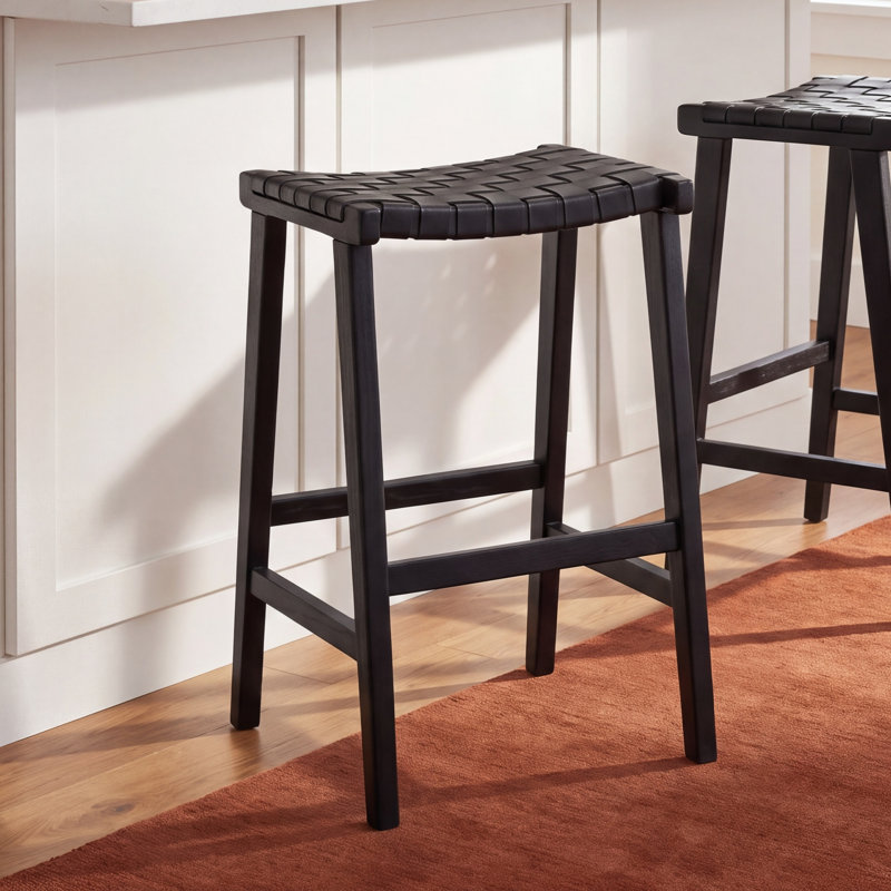 Alston Backless Leather Bar & Counter Stool, Black, Black, Bar Stool (30” Seat Height)