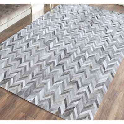 Patchwork Cowhide Area Rug 8x10 Feet Grey Beige Geometric Handmade Leather Cow Skin Modern Rectangular Rug