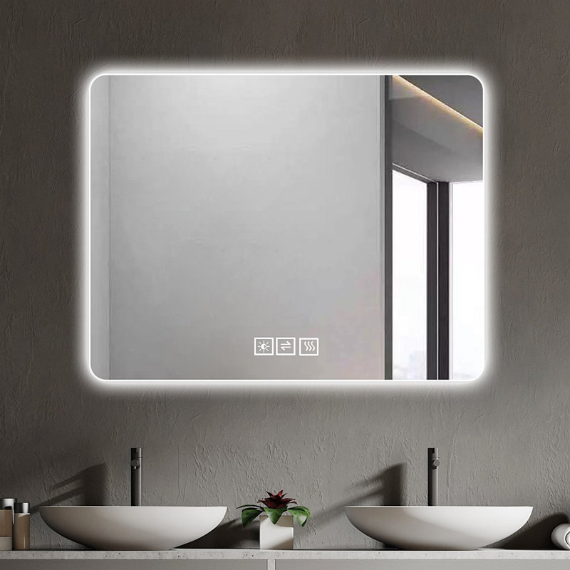 Miroir de salle de bain avec lumières à DEL avant et rétro-éclairé, anti-buée, pour miroirs de salle de bain à fixation murale, 3 couleurs et 5 niveaux de luminosité, horizontal / vertical