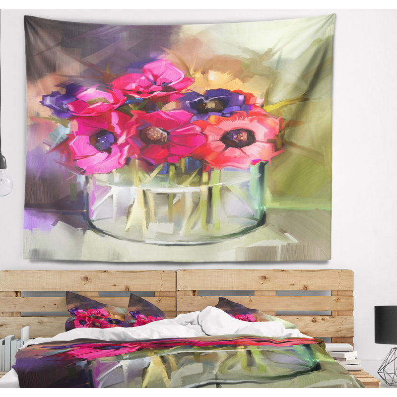 Tapisserie florale rouge, H 68 po x l 80 po