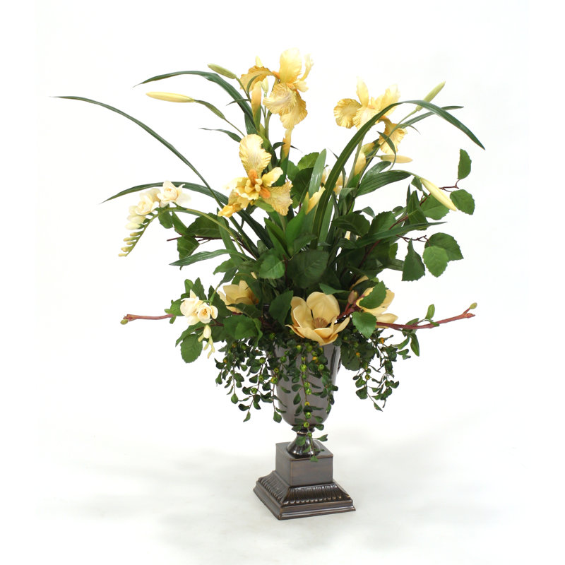 Traditional Cream And Yellow Garden Mix In Metal Urn