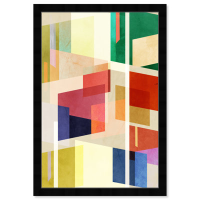 Colorful Abstract Squares Mid Century Modern Framed Art Print For Living Room