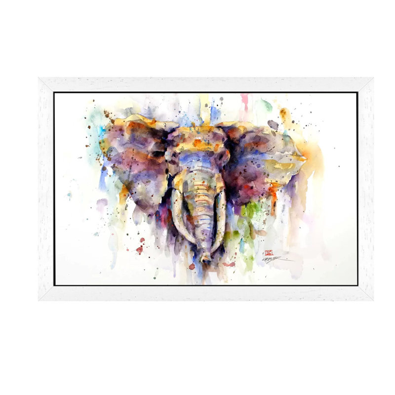 Elephant 1 Piece Wall Art on Canvas, 66.04 cm H x 45.72 cm W, White Framed