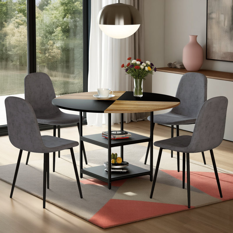 Table & 4 Chairs Set, Double-layer Storage, 47.3", Gray