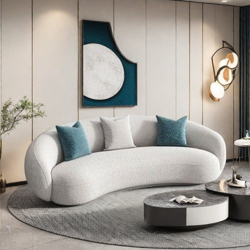 Light Luxury Simple Curved Sofa, Off-white, 28.35" H x 94.49" W x 39.37" D
