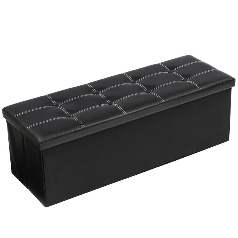 Banc de rangement en similicuir Ajeesh, Noir