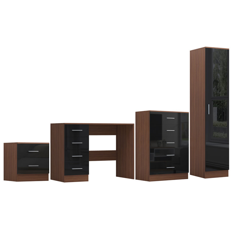 Eva Piece Bedroom Set, Black Gloss / Walnut