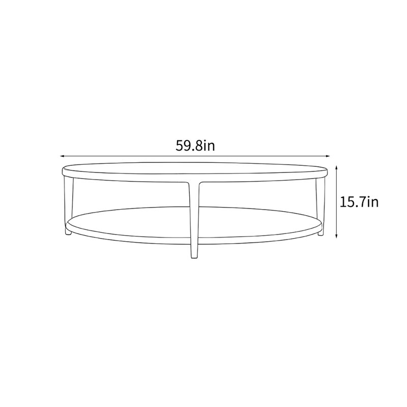 Retro simple coffee table, 15.7" H x 59.8" L x 59.8" W, Dark Brown