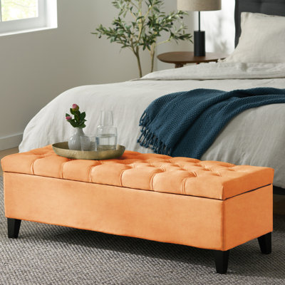 Élégant bouton en velours orange - Point de diamant, cadre en bois, option de rangement, l 51,00 po x P 17,78 po x H 17,37 po