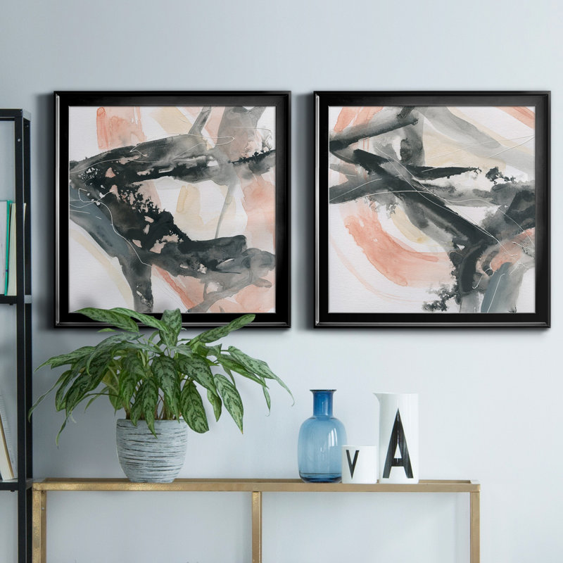 Intersection I - ensemble de 2 peintures sur toile encadrées, Noir, H 34,5 po x l 69 po x P 1,5 po