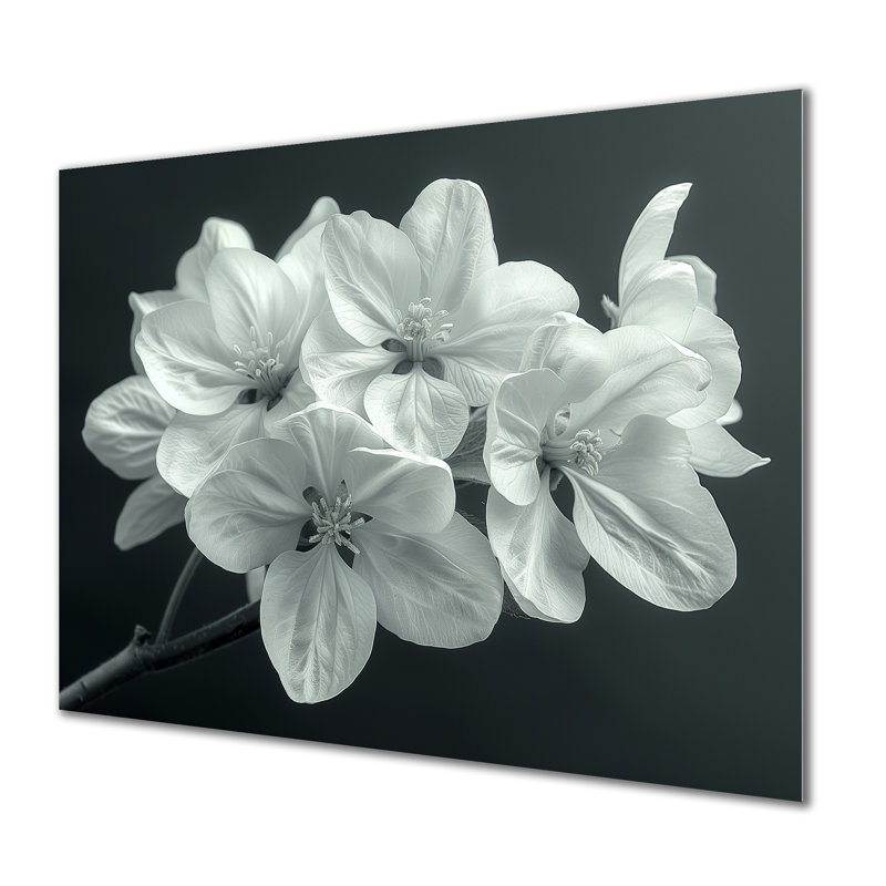Blanc, noir, simplicité élégante, fleur de pommier - décoration murale fleur de pommier, Sans cadre, métal