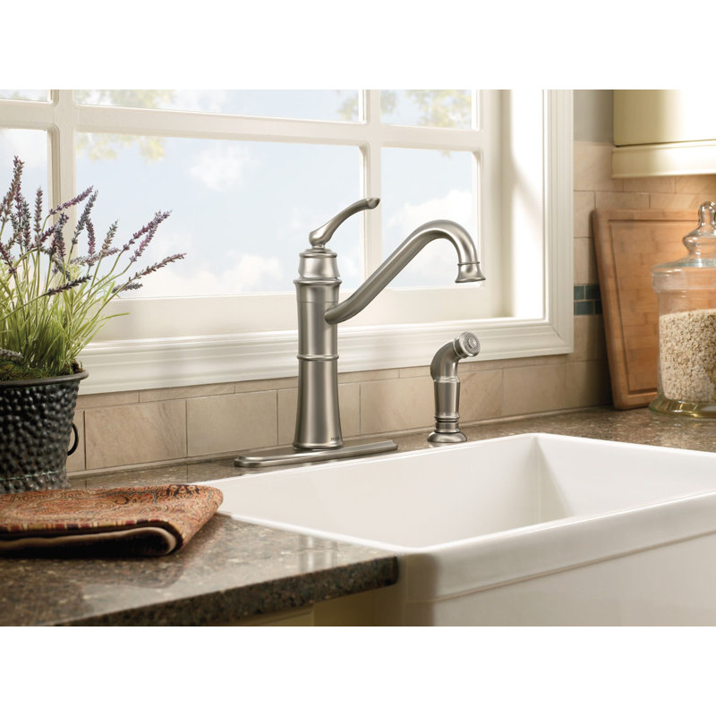 Moen Wetherly Single Handle Kitchen Faucet with Side Spray and Optional Deckplate, Stainless Steel
