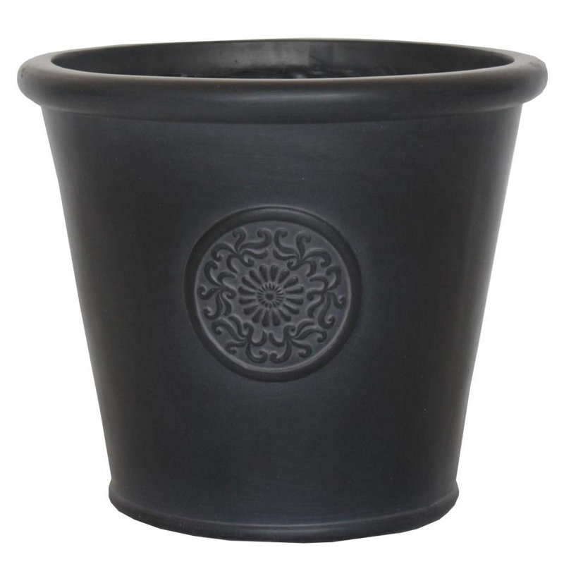 Rustic Style Rolled Rim Wide Vase Planter, Black, 32cm H x 37cm W x 37cm D