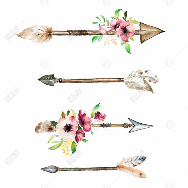 Têtes de flèches et fleurs, toile de bohème brune - Décoration intérieure