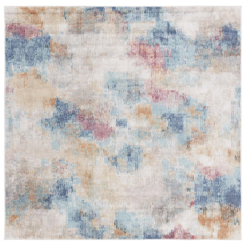 Tapis Graber Phoenix 508 en turquoise / rose doré, Carré 6 pi 7 po