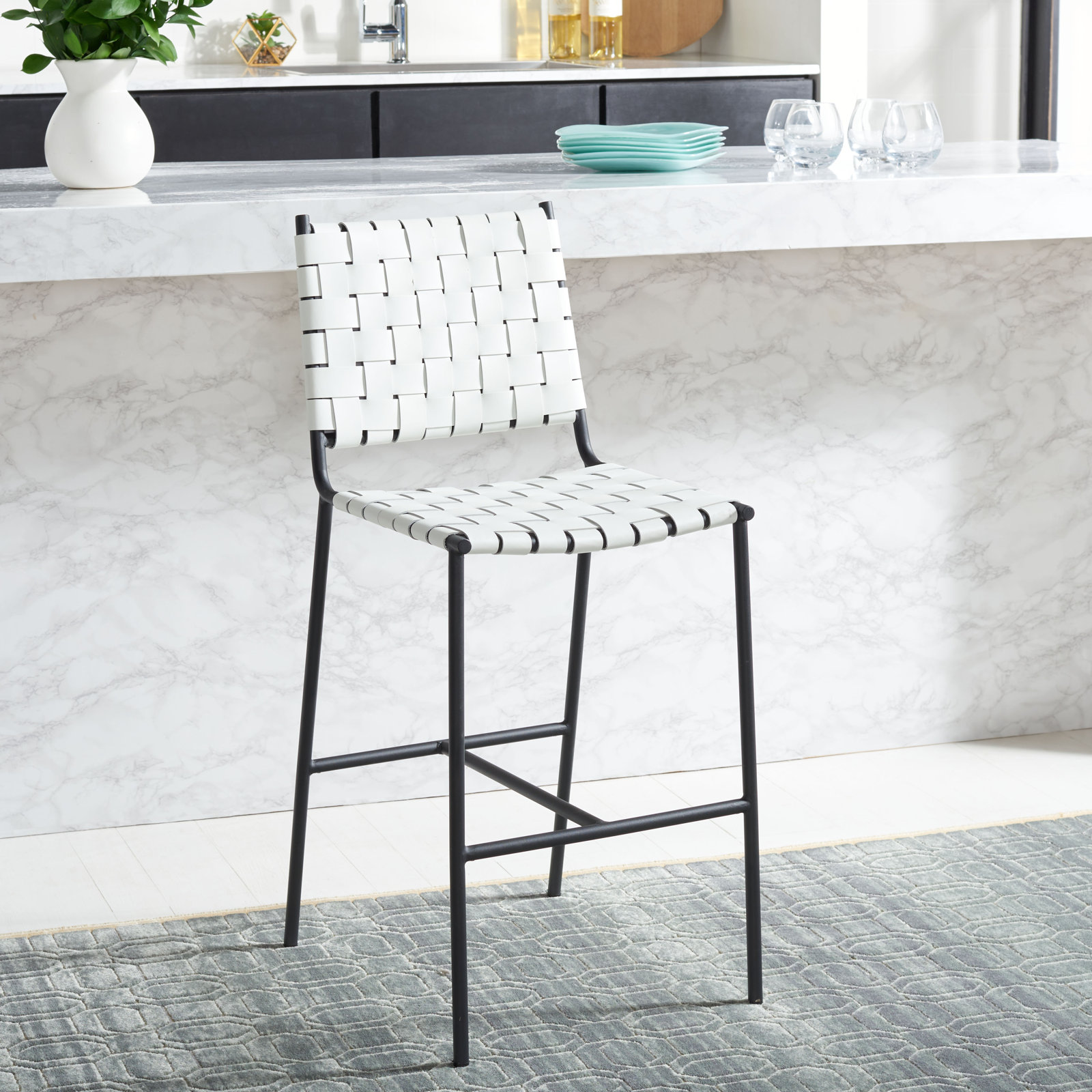 Cass 26" Bar Stool, Black, White